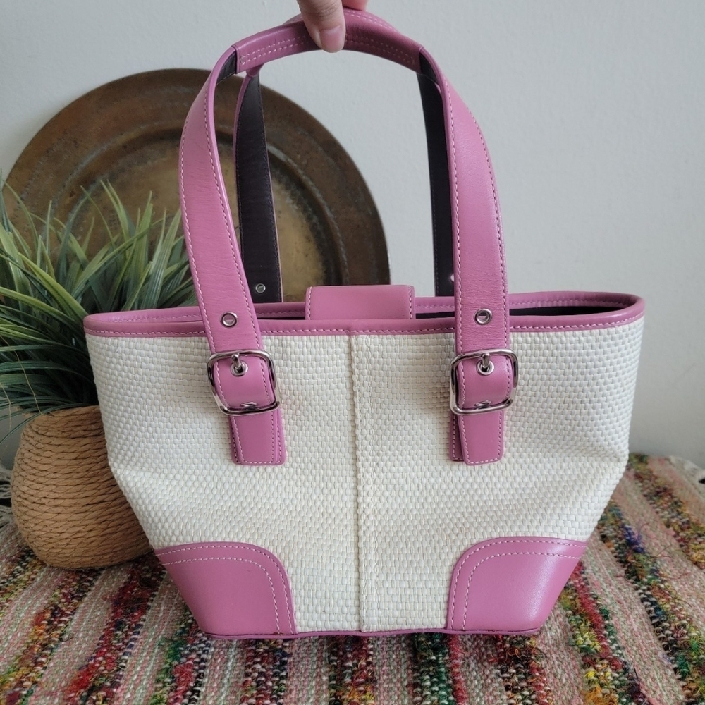 Coach Pink Raffia Handbag - Picture 5 of 9
